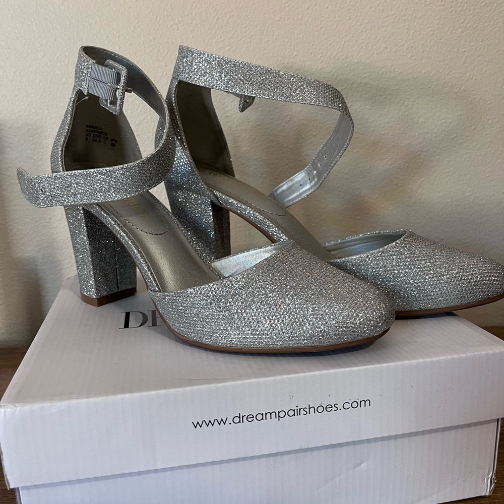 Dream Pairs Glittery Silver Block Heels